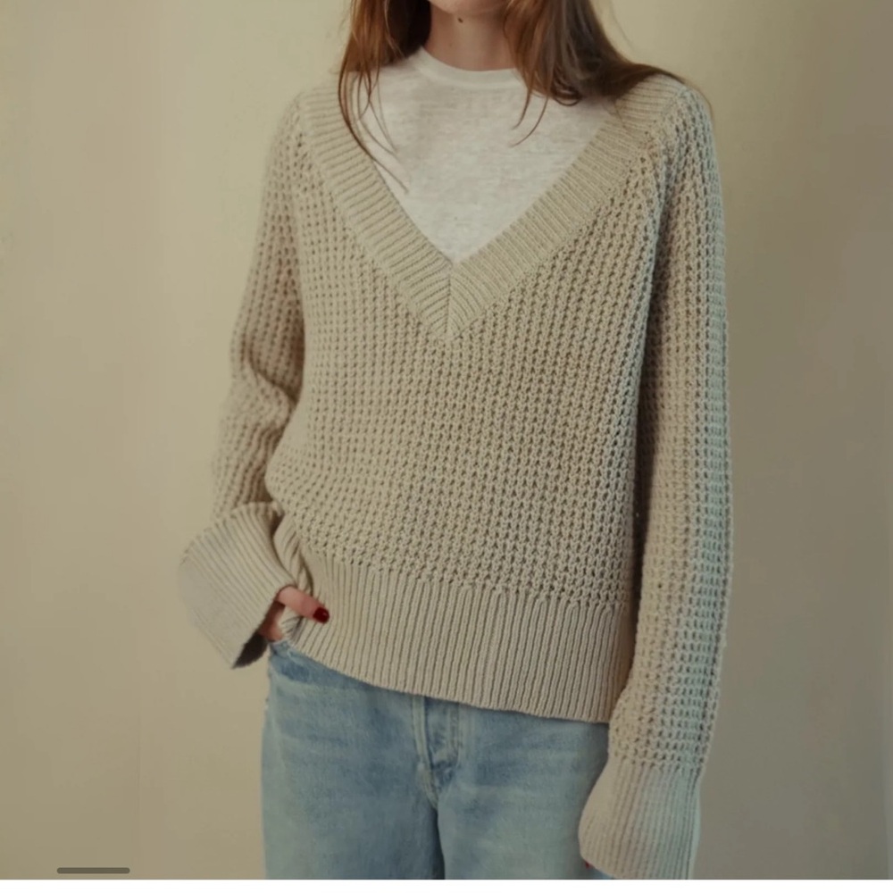 Classic Six Elegant Cream V-Neck Sweater for Women